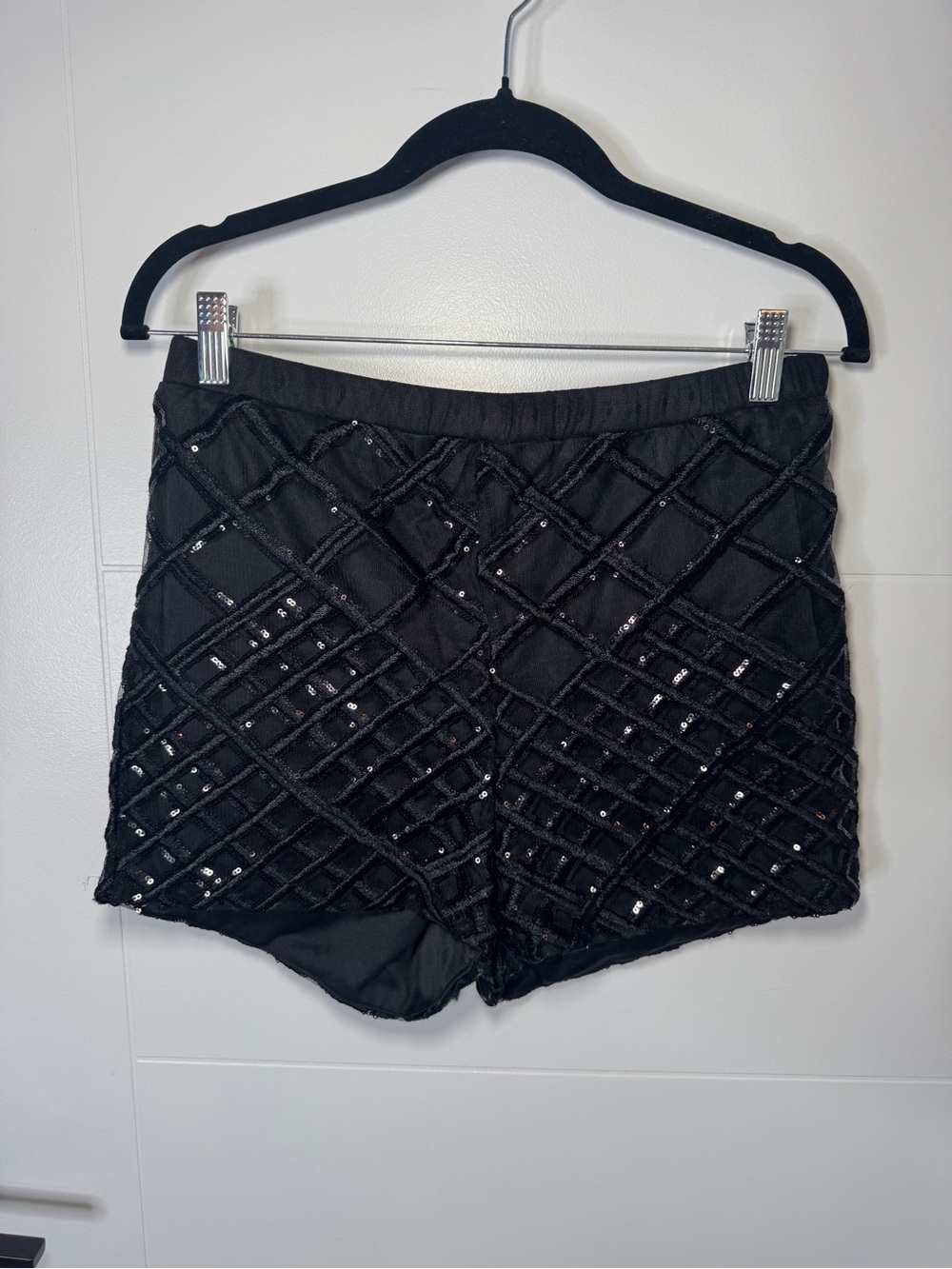 Luxxel Black Sequin Lattice Short